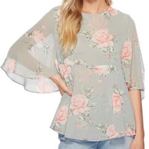 Show Me Your Mumu size Medium Mint Green & Pink Floral Flowy Blouse